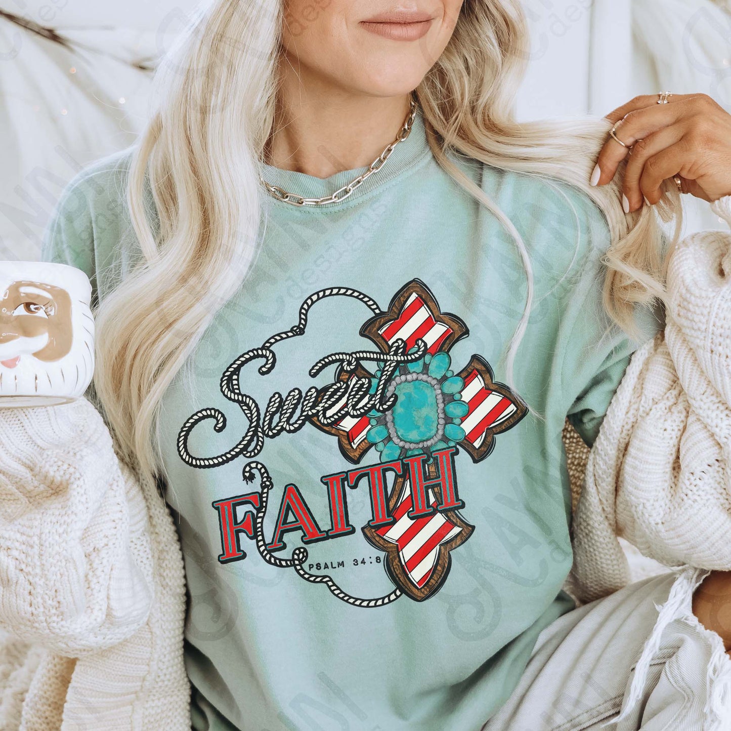 Sweet Faith Sublimation Design PNG Digital Download Cross Western Turquoise Bible Verse
