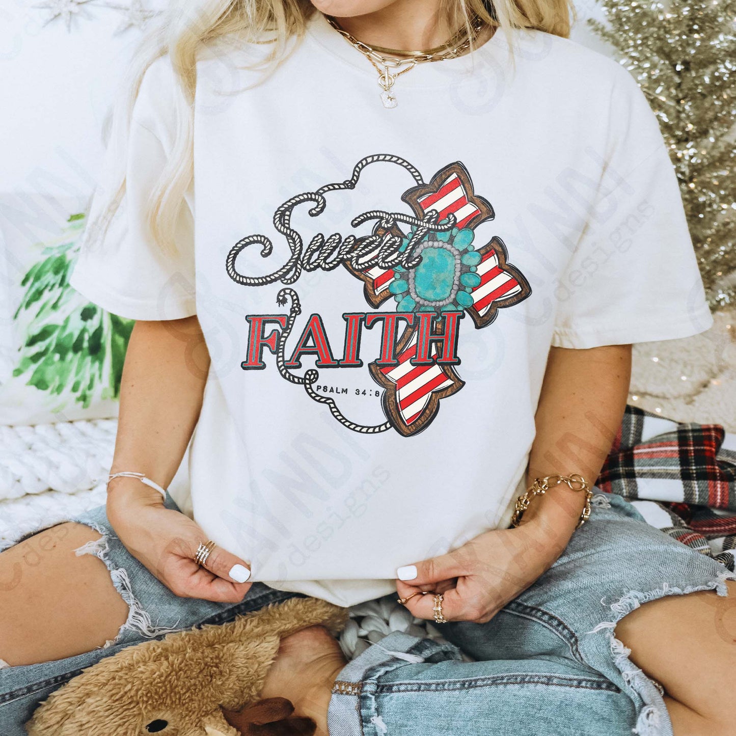 Sweet Faith Sublimation Design PNG Digital Download Cross Western Turquoise Bible Verse