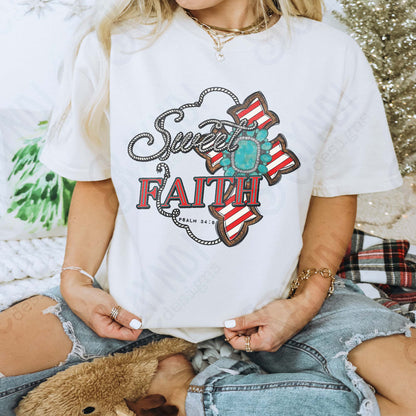 Sweet Faith Sublimation Design PNG Digital Download Cross Western Turquoise Bible Verse