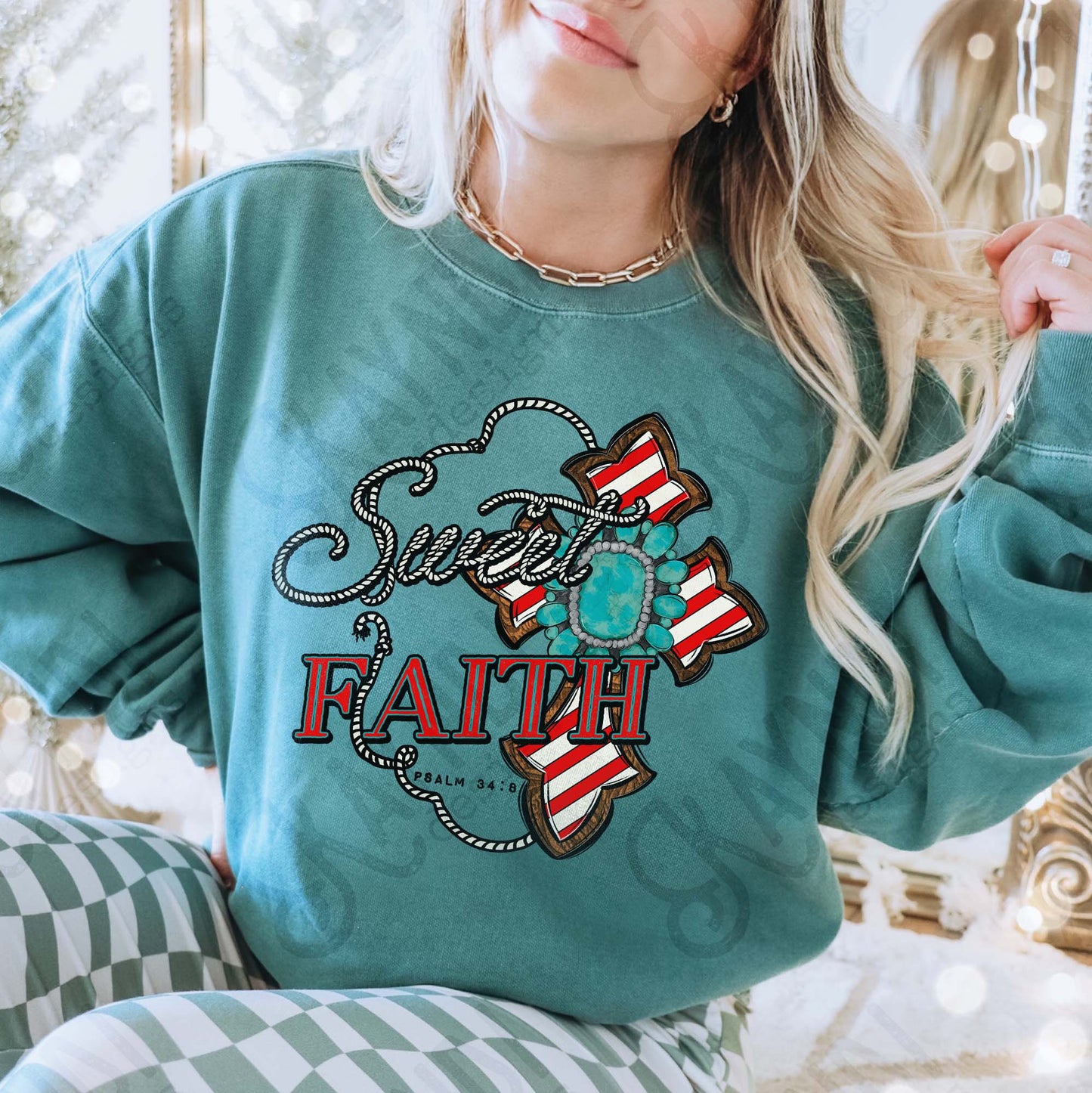 Sweet Faith Sublimation Design PNG Digital Download Cross Western Turquoise Bible Verse