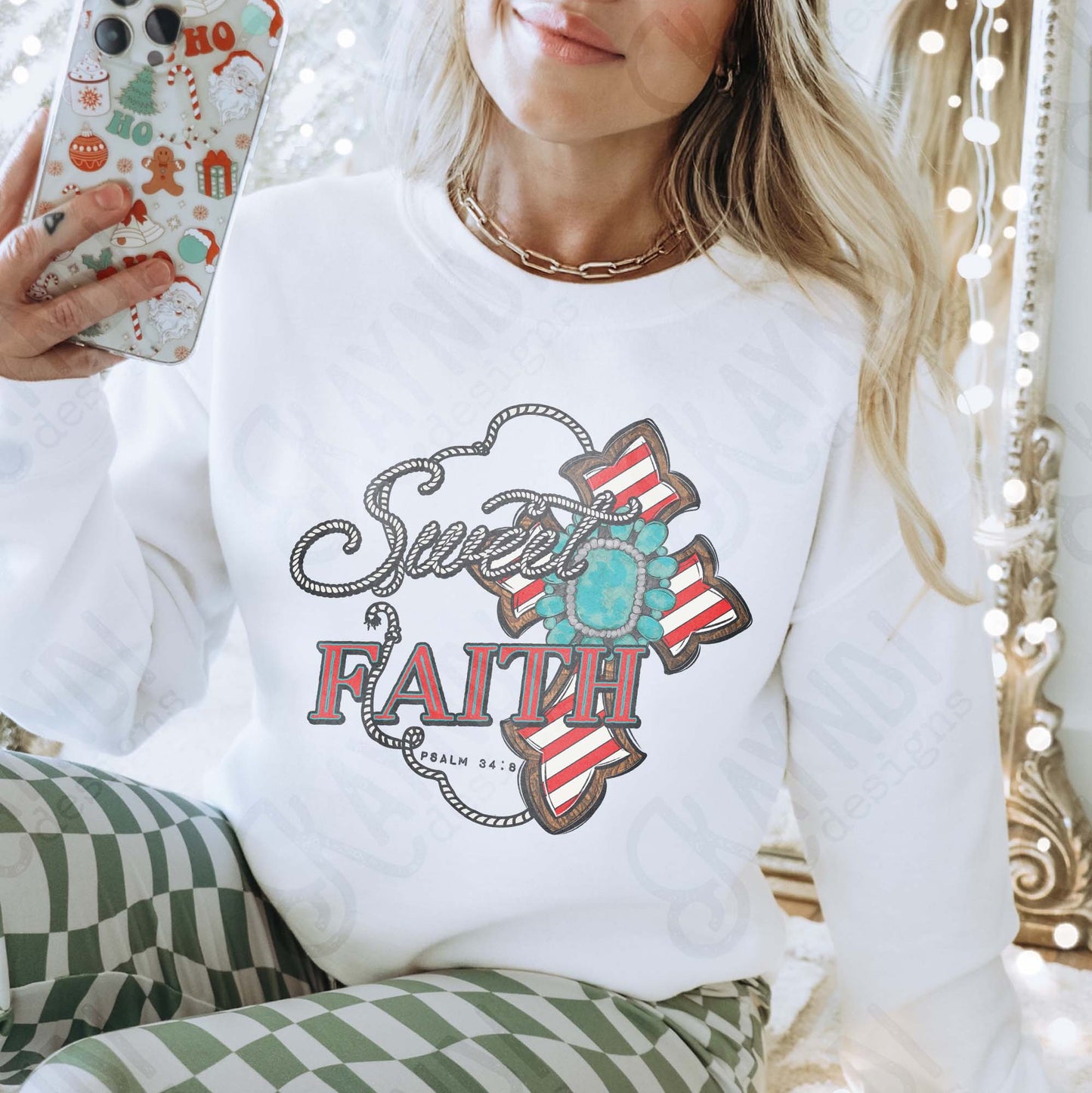 Sweet Faith Sublimation Design PNG Digital Download Cross Western Turquoise Bible Verse