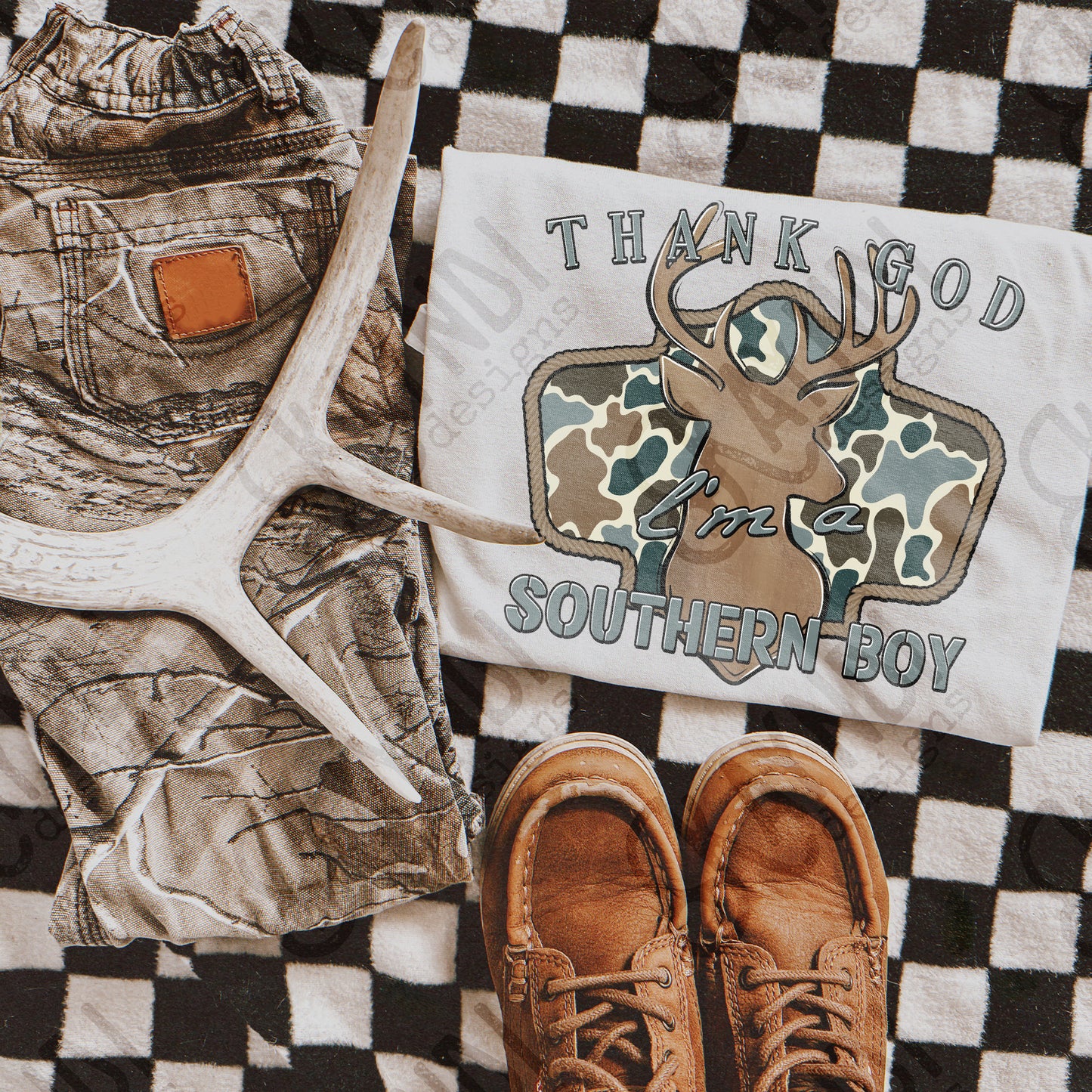 Thank God I'm a Southern Boy Deer Sublimation Design PNG Digital Download Hunting Outdoors Camo