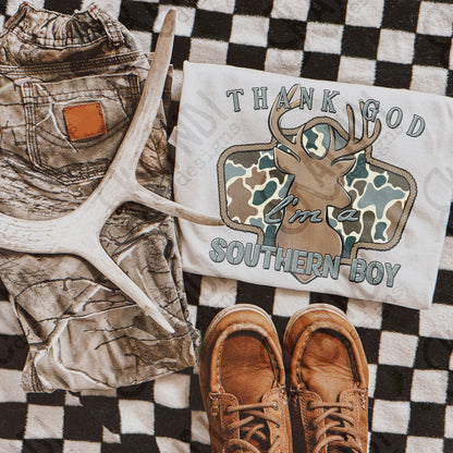 Thank God I'm a Southern Boy Deer Sublimation Design PNG Digital Download Hunting Outdoors Camo