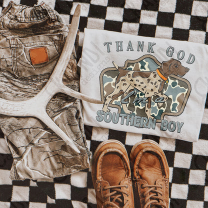 Thank God I'm a Southern Boy Dog Sublimation Design PNG Digital Download Hunting Outdoors Camo