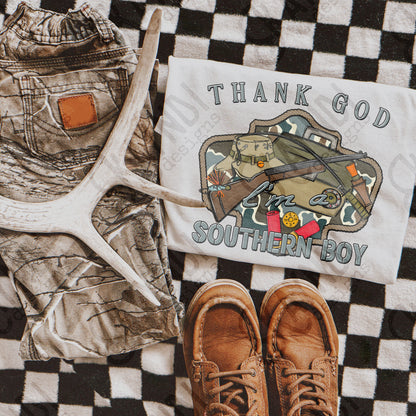 Thank God I'm a Southern Boy Sublimation Design PNG Digital Download Hunting Fishing Outdoors Camo