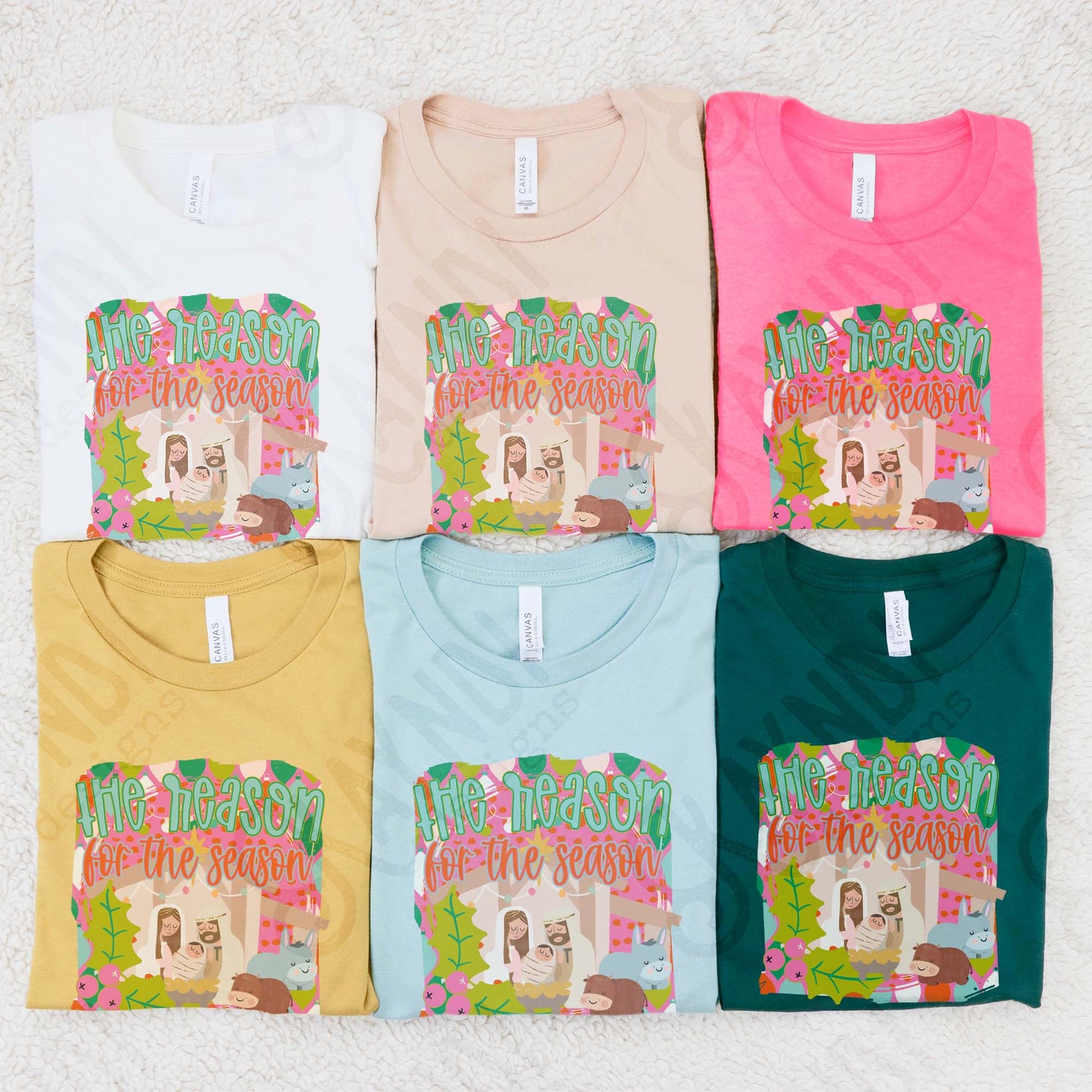 The Reason for the Season Sublimation Design PNG Digital Download Bright Nativity Scene Christmas Pink