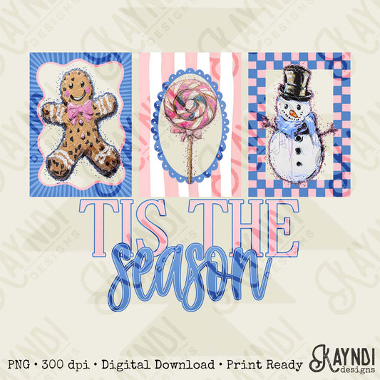 Tis the Season Sublimation Design PNG Digital Download Cheetah Gingerbreak Snowman Candy Christmas