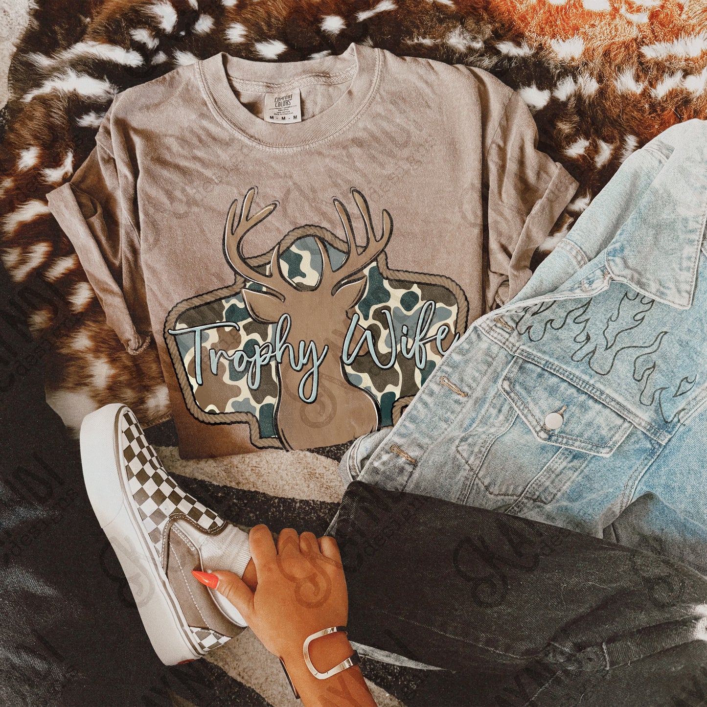 Trophy Wife Sublimation Design PNG Digital Download Deer Hunting Camo