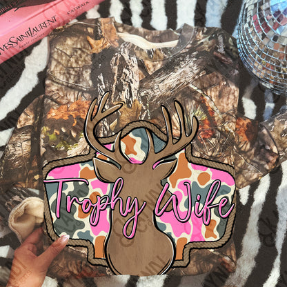 Trophy Wife Pink Sublimation Design PNG Digital Download Deer Hunting Camo