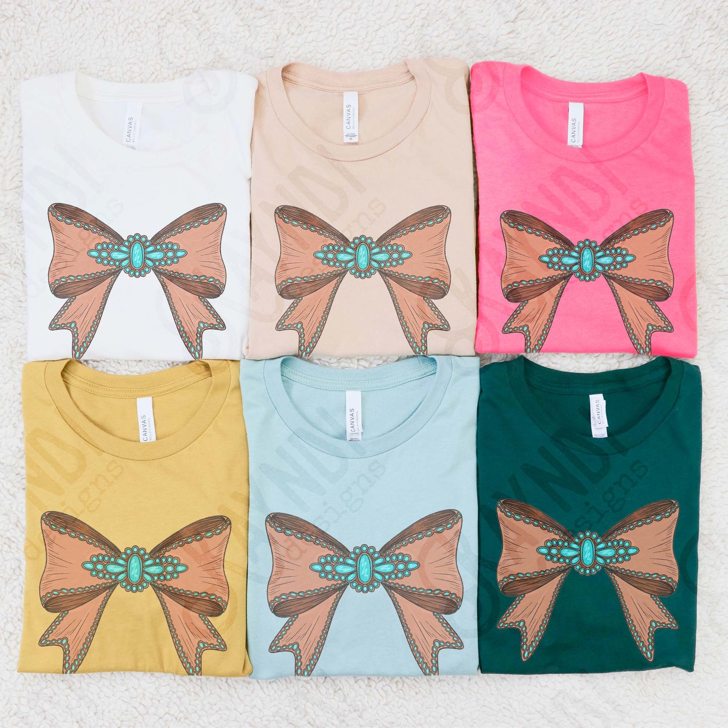 Turquoise Leather Bow Sublimation Design PNG Digital Download Western Bows Girly