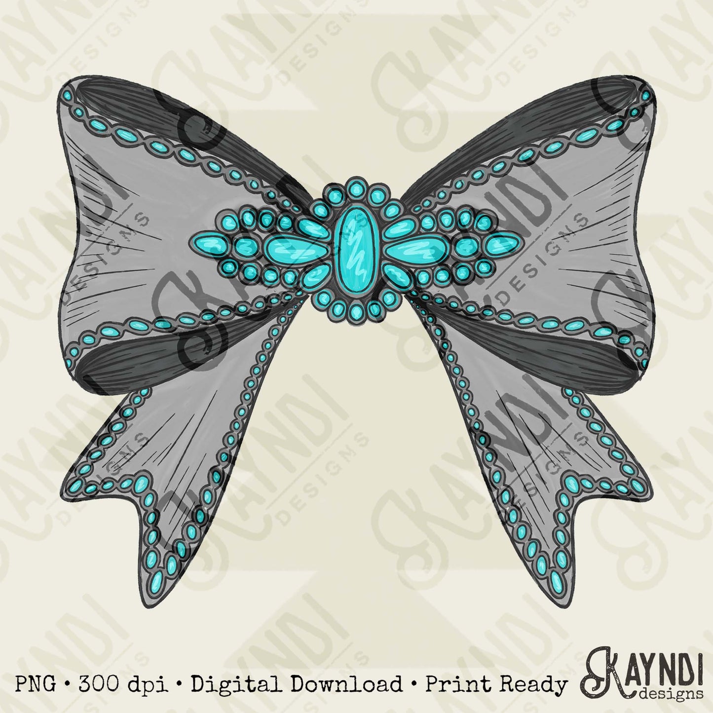 Turquoise Silver Bow Sublimation Design PNG Digital Download Western Bows Girly