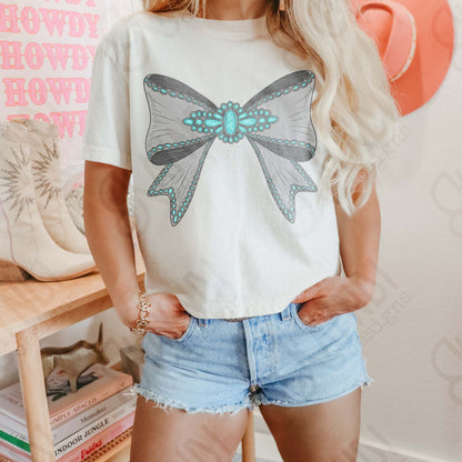 Turquoise Silver Bow Sublimation Design PNG Digital Download Western Bows Girly