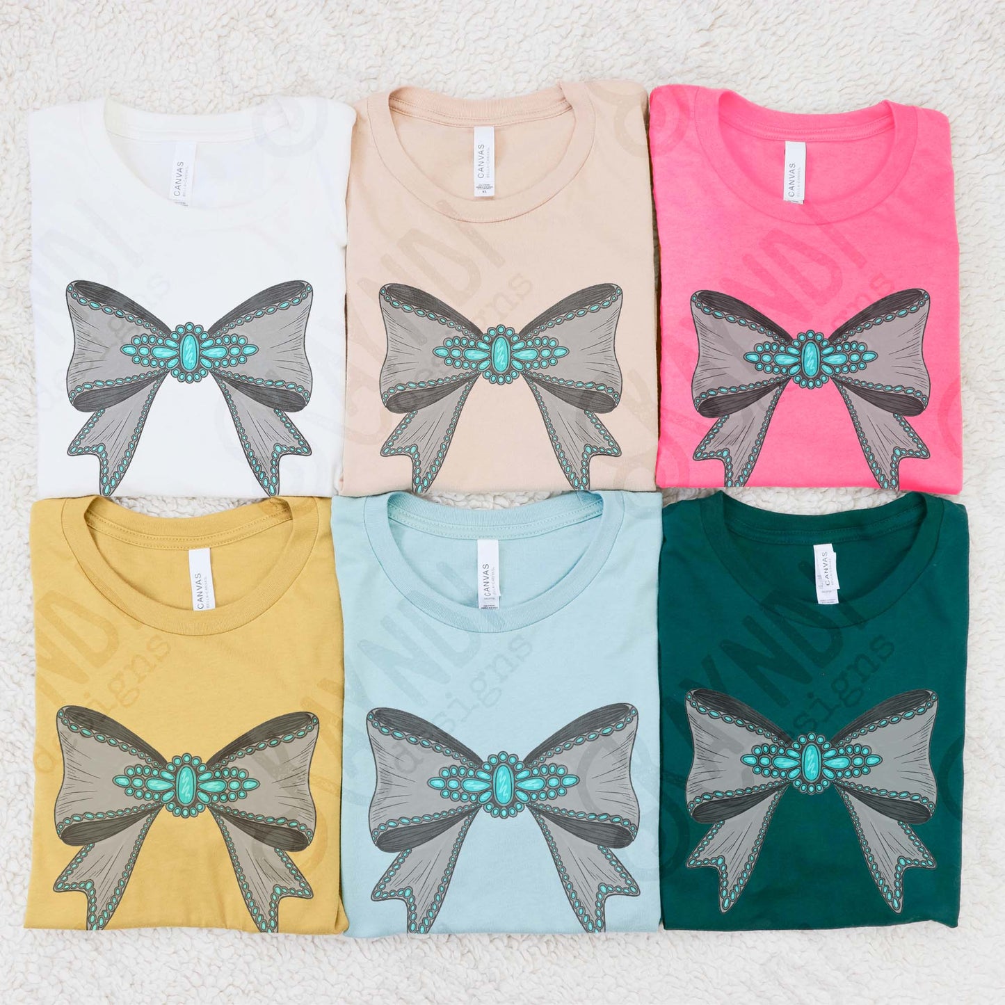 Turquoise Silver Bow Sublimation Design PNG Digital Download Western Bows Girly