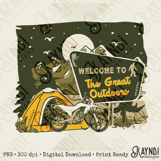 Welcome to the Great Outdoors Sublimation Design PNG Digital Download Tent Adventure Dirtbike