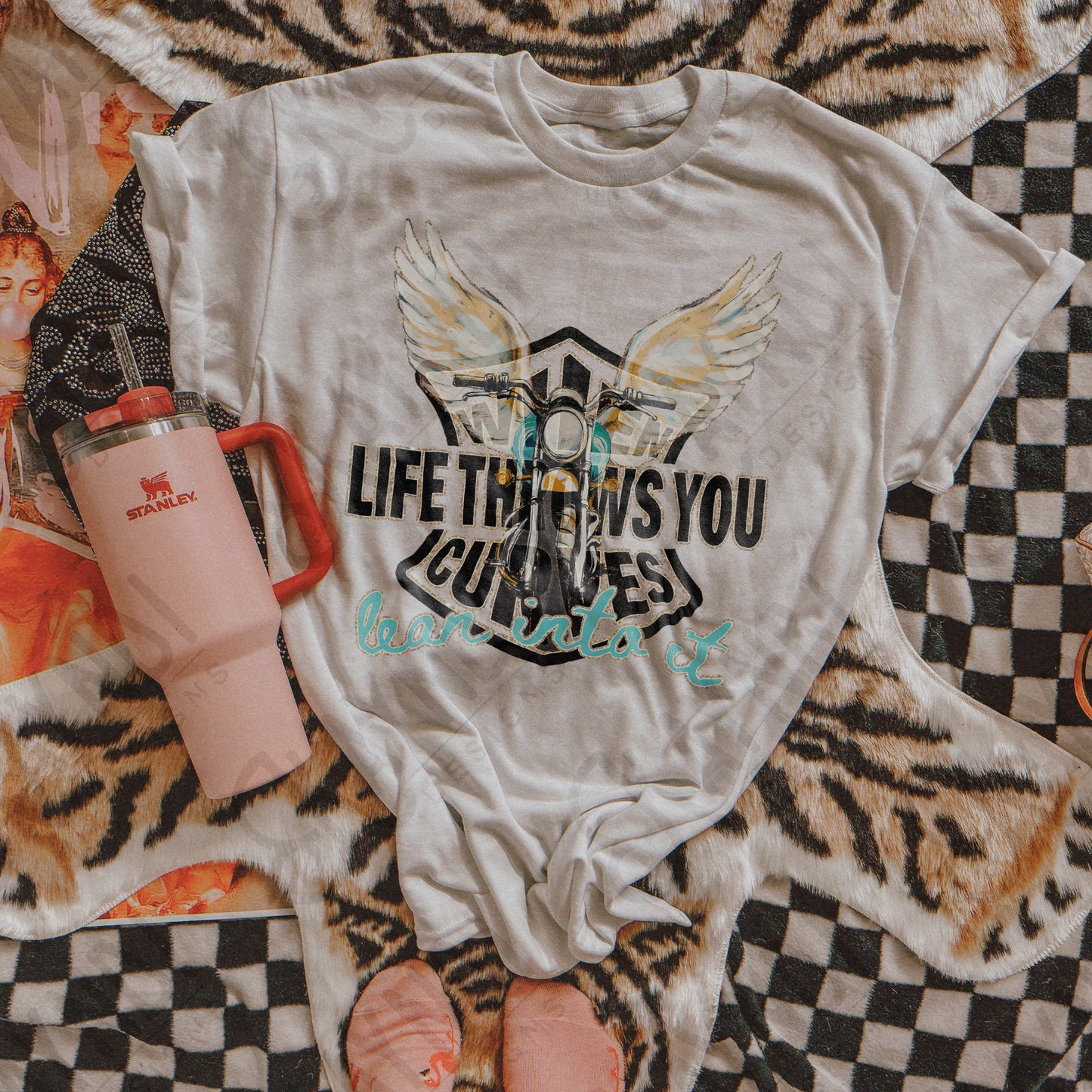 When Life Throws You Curves Lean Into It Sublimation Design PNG Digital Download Motorcycle Wings