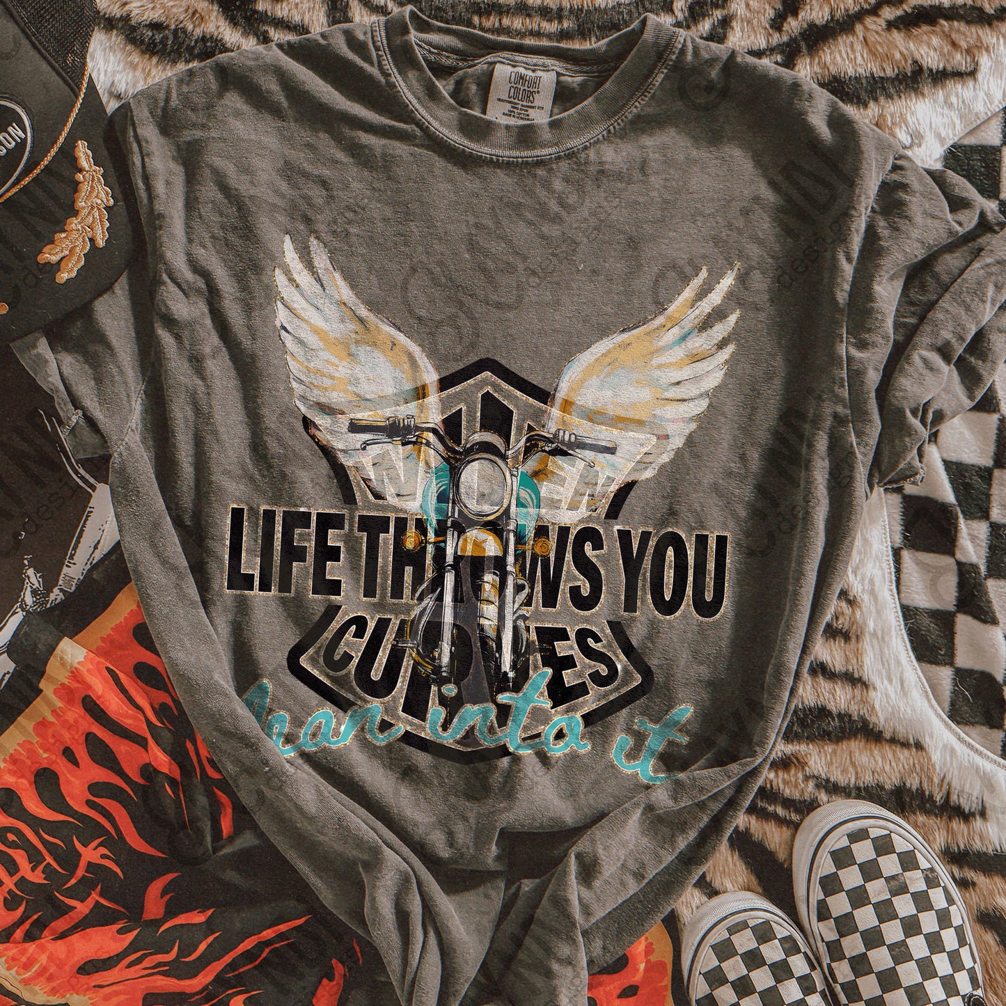 When Life Throws You Curves Lean Into It Sublimation Design PNG Digital Download Motorcycle Wings