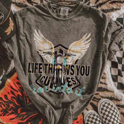 When Life Throws You Curves Lean Into It Sublimation Design PNG Digital Download Motorcycle Wings