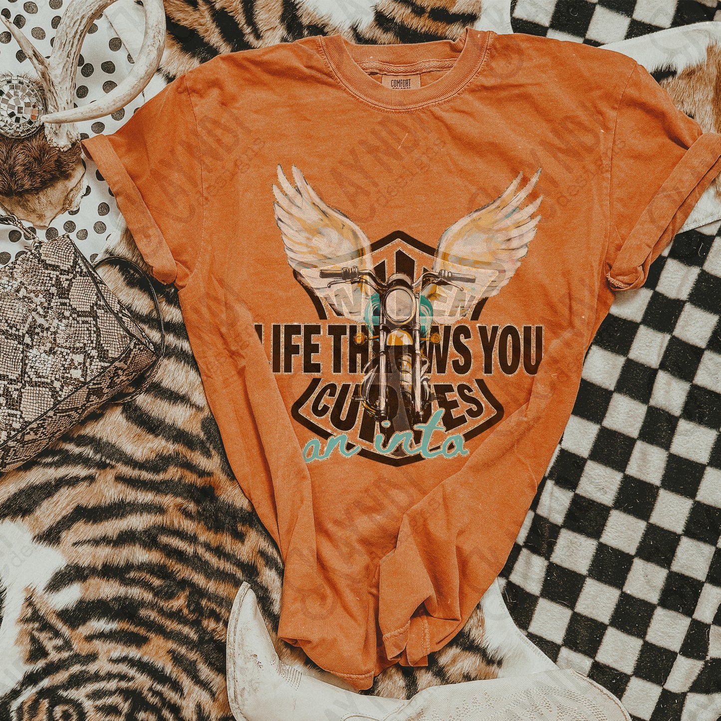 When Life Throws You Curves Lean Into It Sublimation Design PNG Digital Download Motorcycle Wings