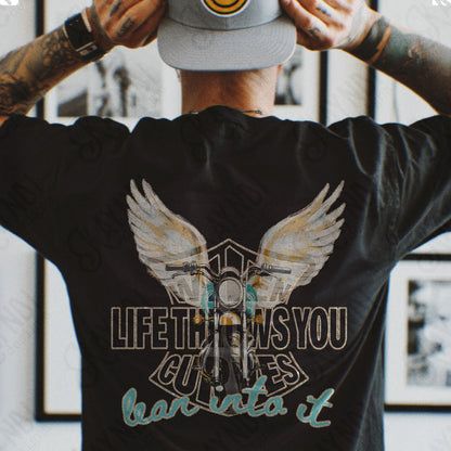 When Life Throws You Curves Lean Into It Sublimation Design PNG Digital Download Motorcycle Wings