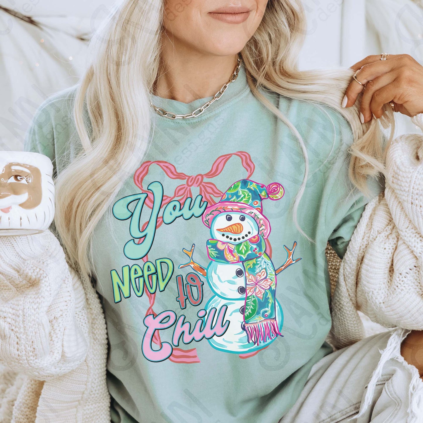 You Need to Chill Sublimation Design PNG Digital Download Tropical Snowman Bow