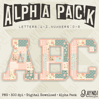 Blossom Thread Alpha Set Sublimation Design PNG Digital Download Printable Patchwork