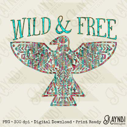 Wild and Free Sublimation Design PNG Digital Download Printable Western Freebird