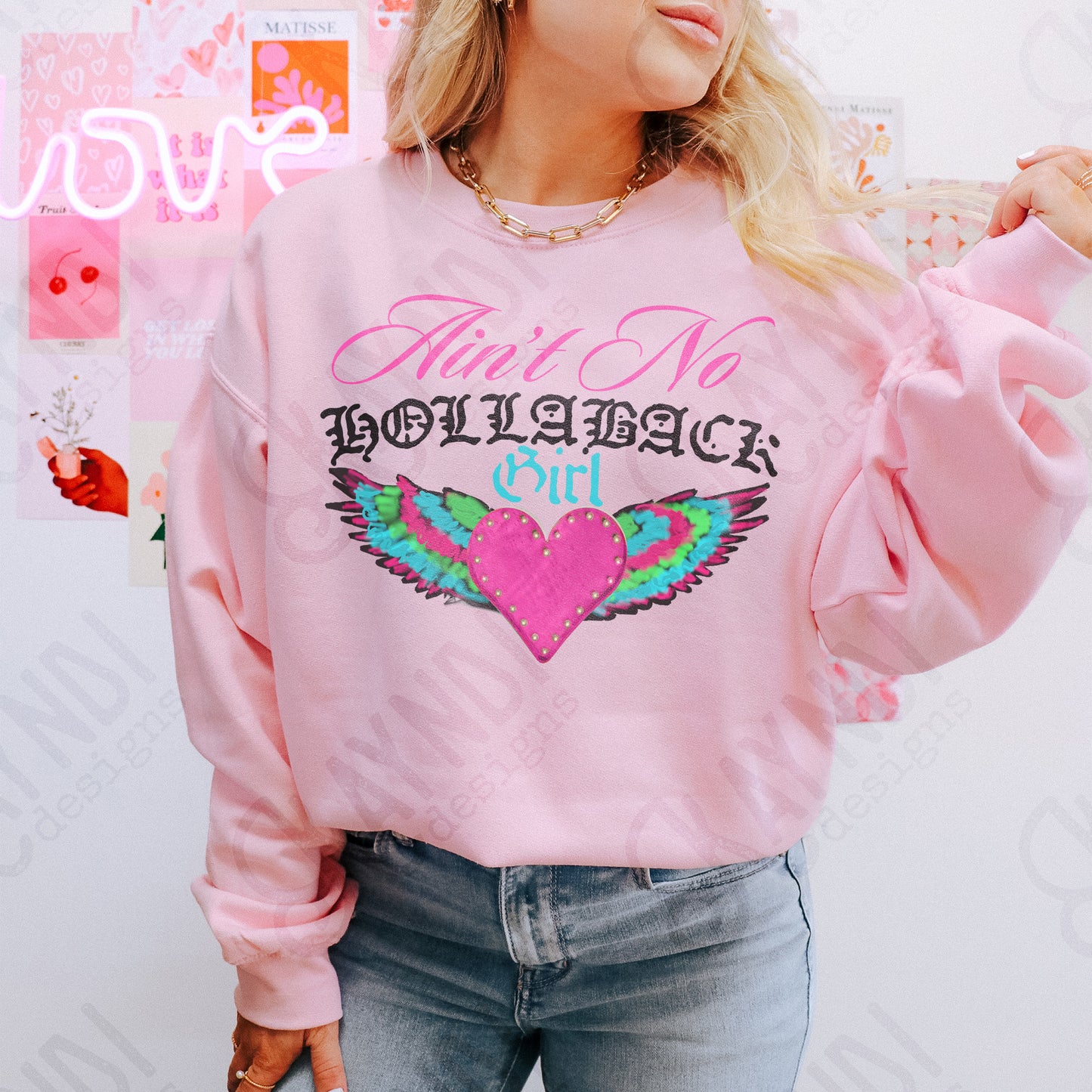 Ain't No Hollaback Girl Sublimation Design PNG Digital Download Heart Wings