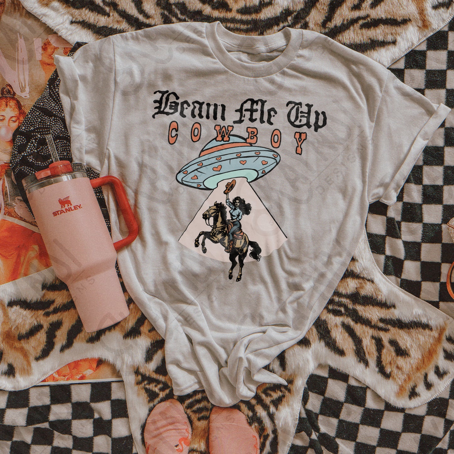 Beam Me Up Cowboy Sublimation Design PNG Digital Download Cowgirl UFO