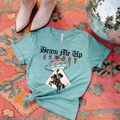 Beam Me Up Cowboy Sublimation Design PNG Digital Download Cowgirl UFO