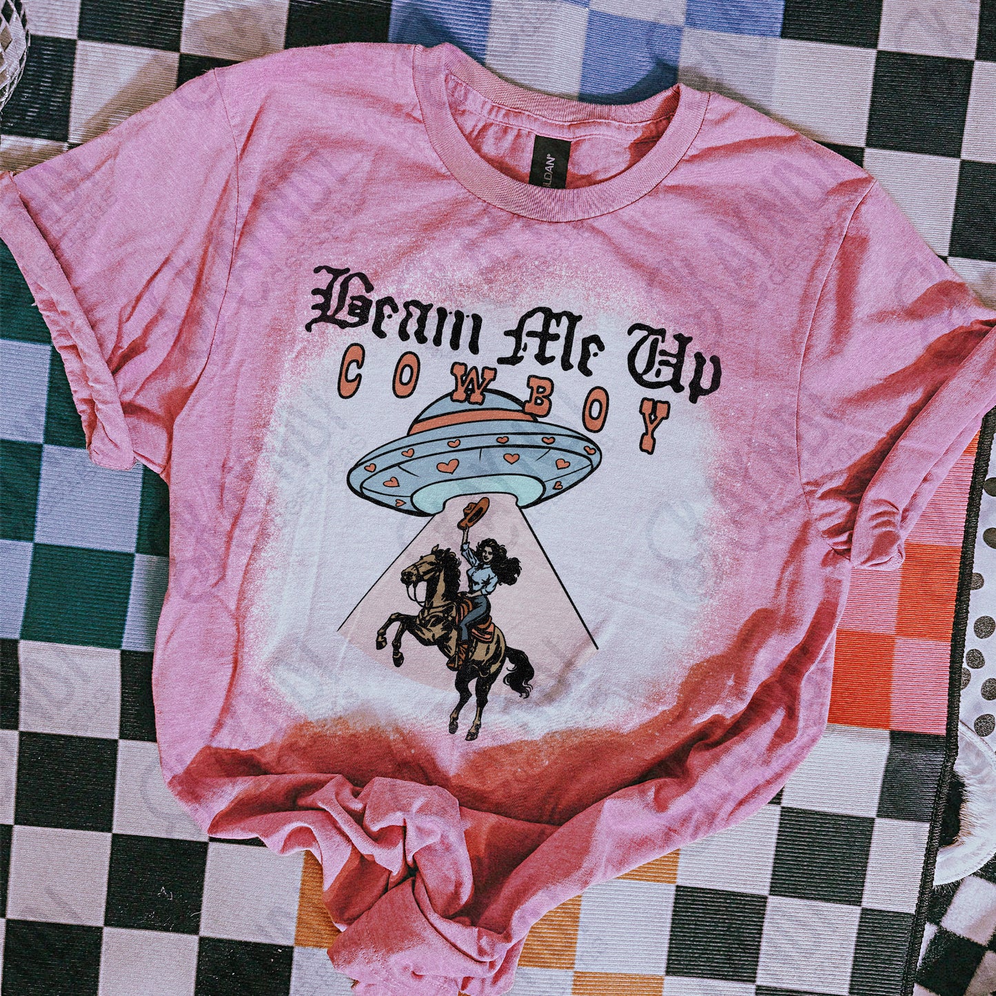 Beam Me Up Cowboy Sublimation Design PNG Digital Download Cowgirl UFO