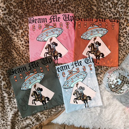 Beam Me Up Cowboy Sublimation Design PNG Digital Download Cowgirl UFO