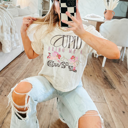 Cupid Bring Me a Cowboy Sublimation Design PNG Digital Download Pink Rodeo Valentine