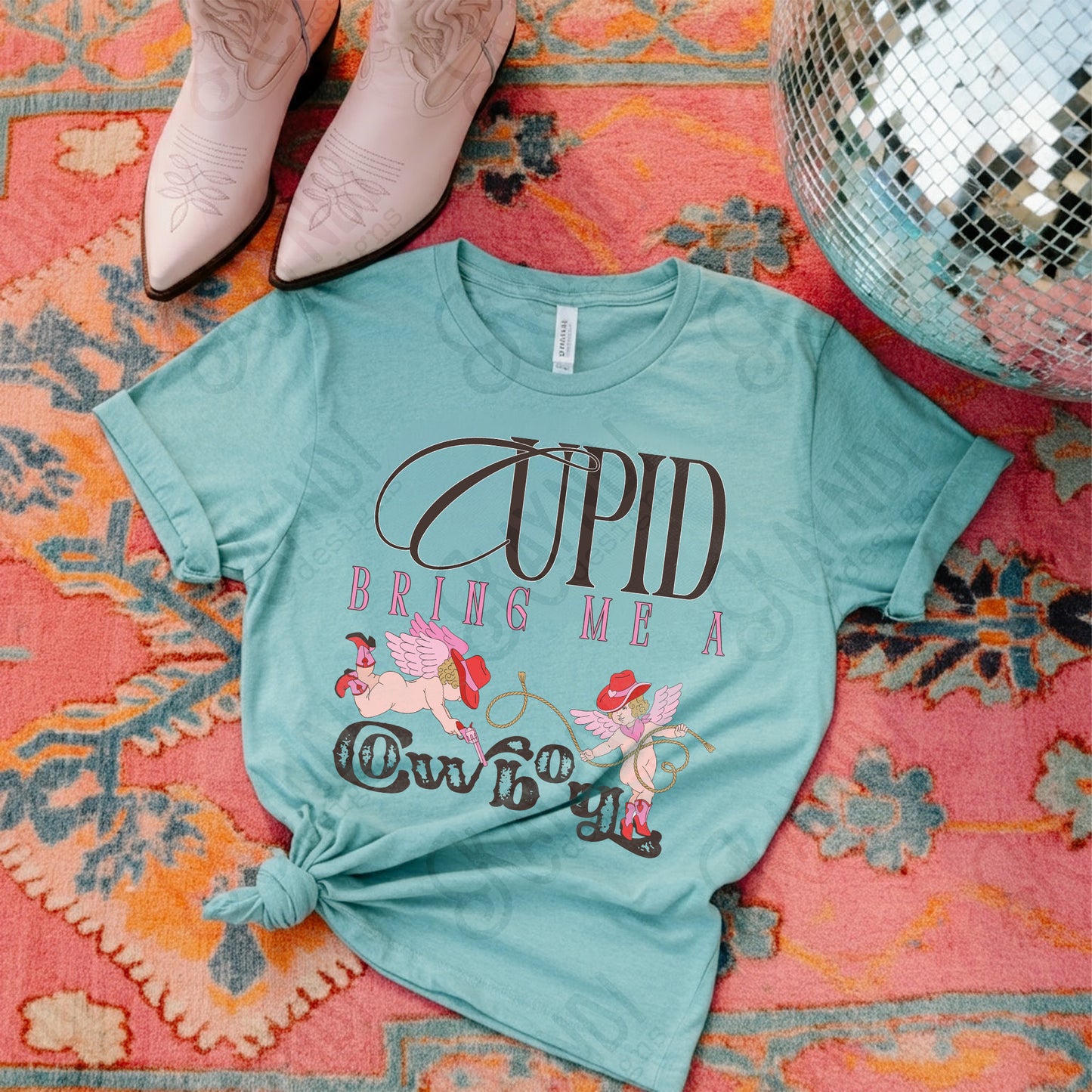 Cupid Bring Me a Cowboy Sublimation Design PNG Digital Download Pink Rodeo Valentine