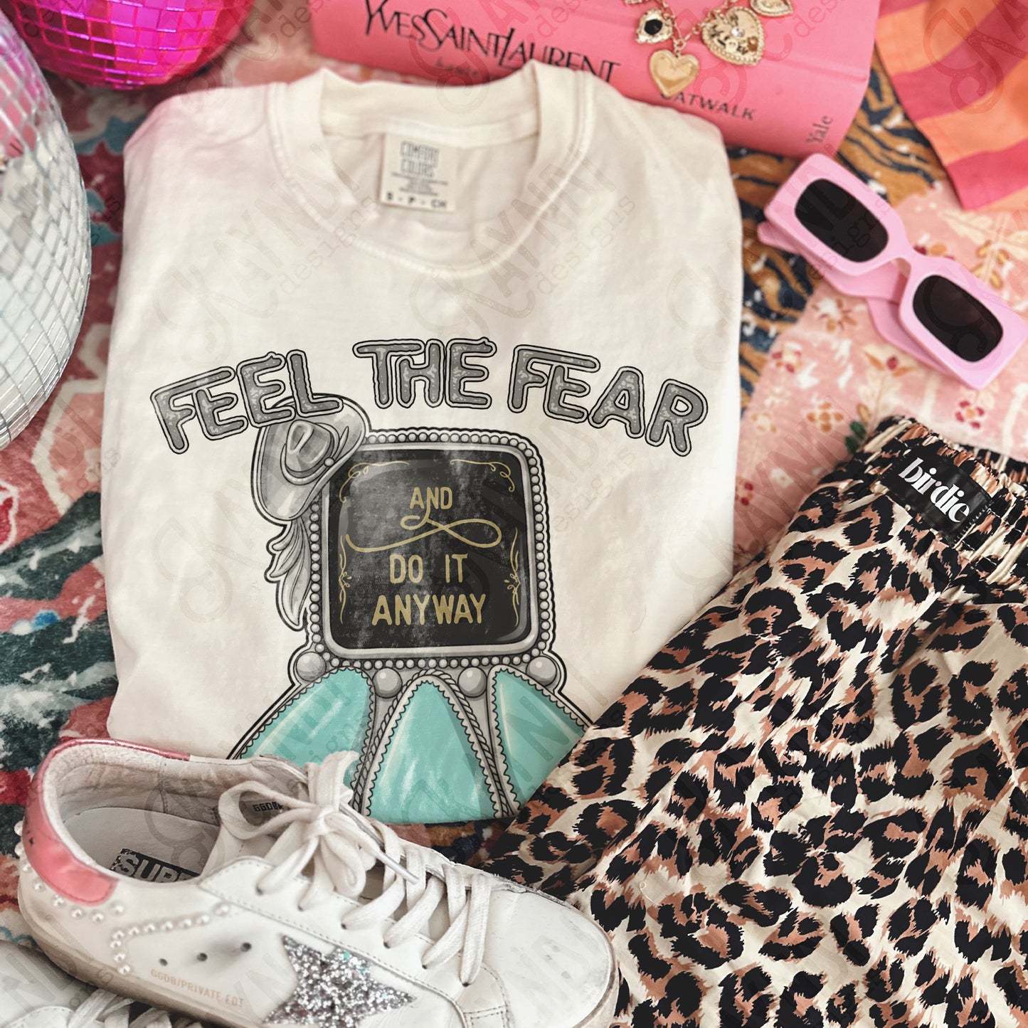 Feel the Fear Sublimation Design PNG Digital Download Turquoise Western