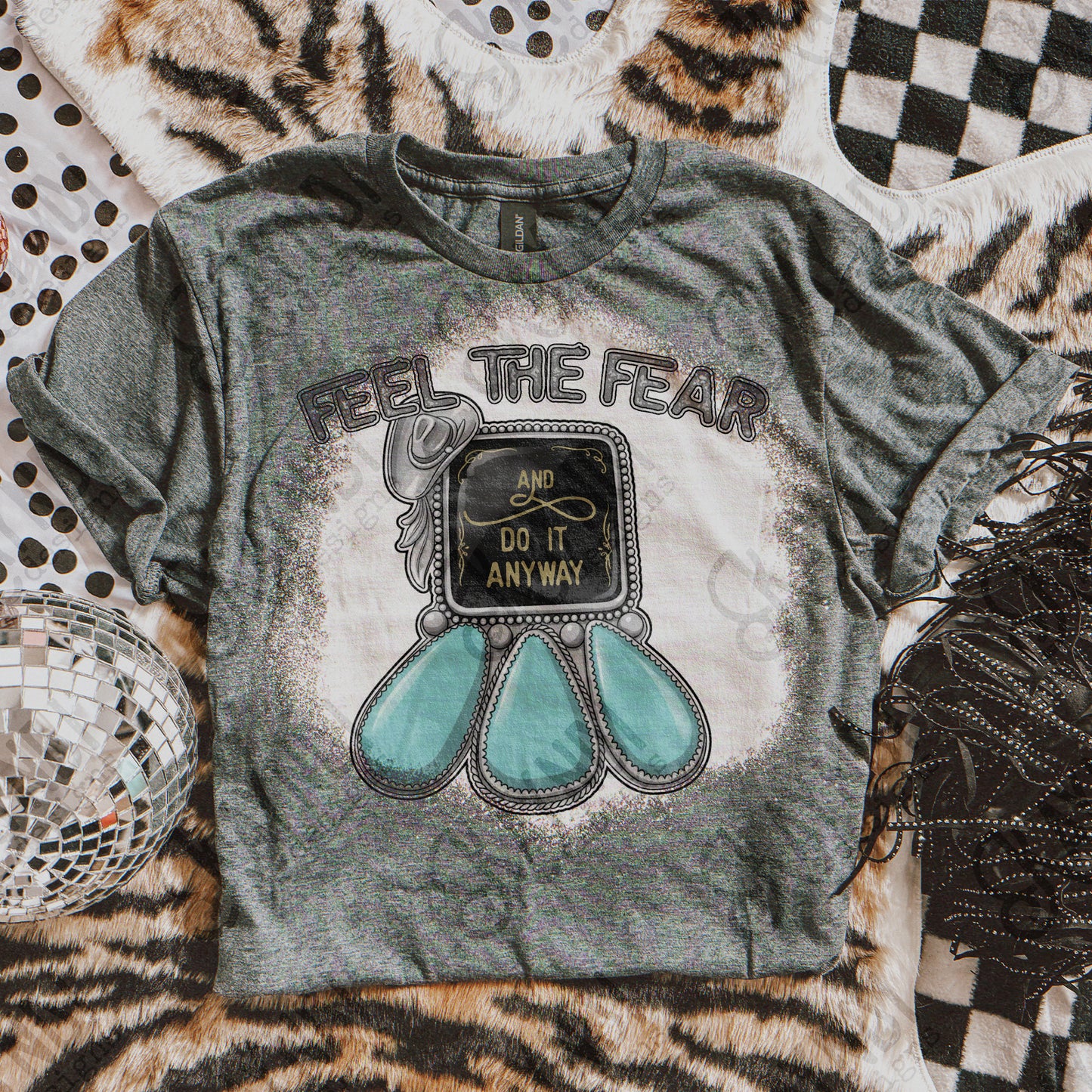 Feel the Fear Sublimation Design PNG Digital Download Turquoise Western