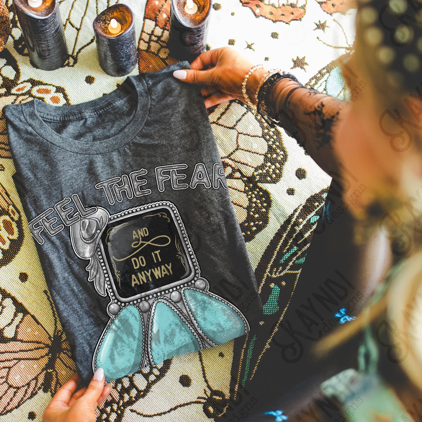 Feel the Fear Sublimation Design PNG Digital Download Turquoise Western