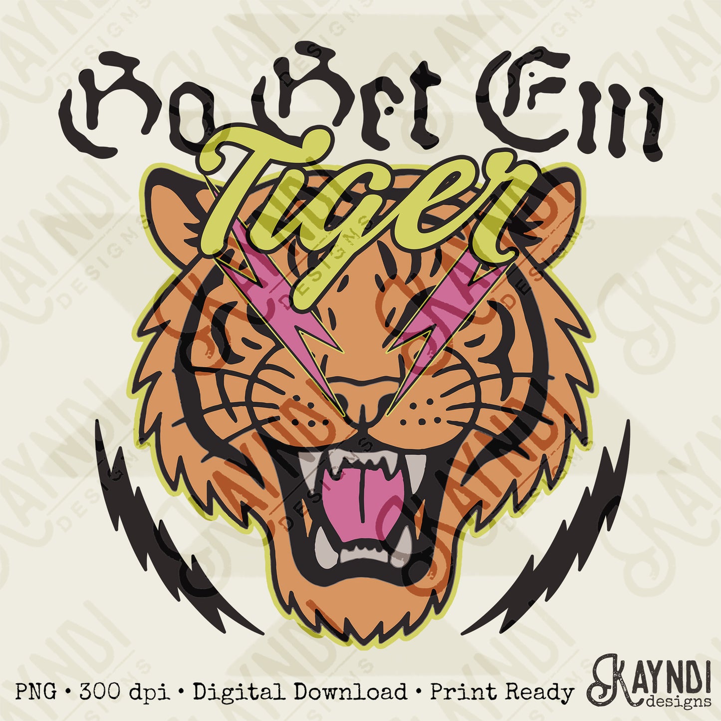 Go Get Em Tiger Sublimation Design PNG Digital Download Pink Lightning