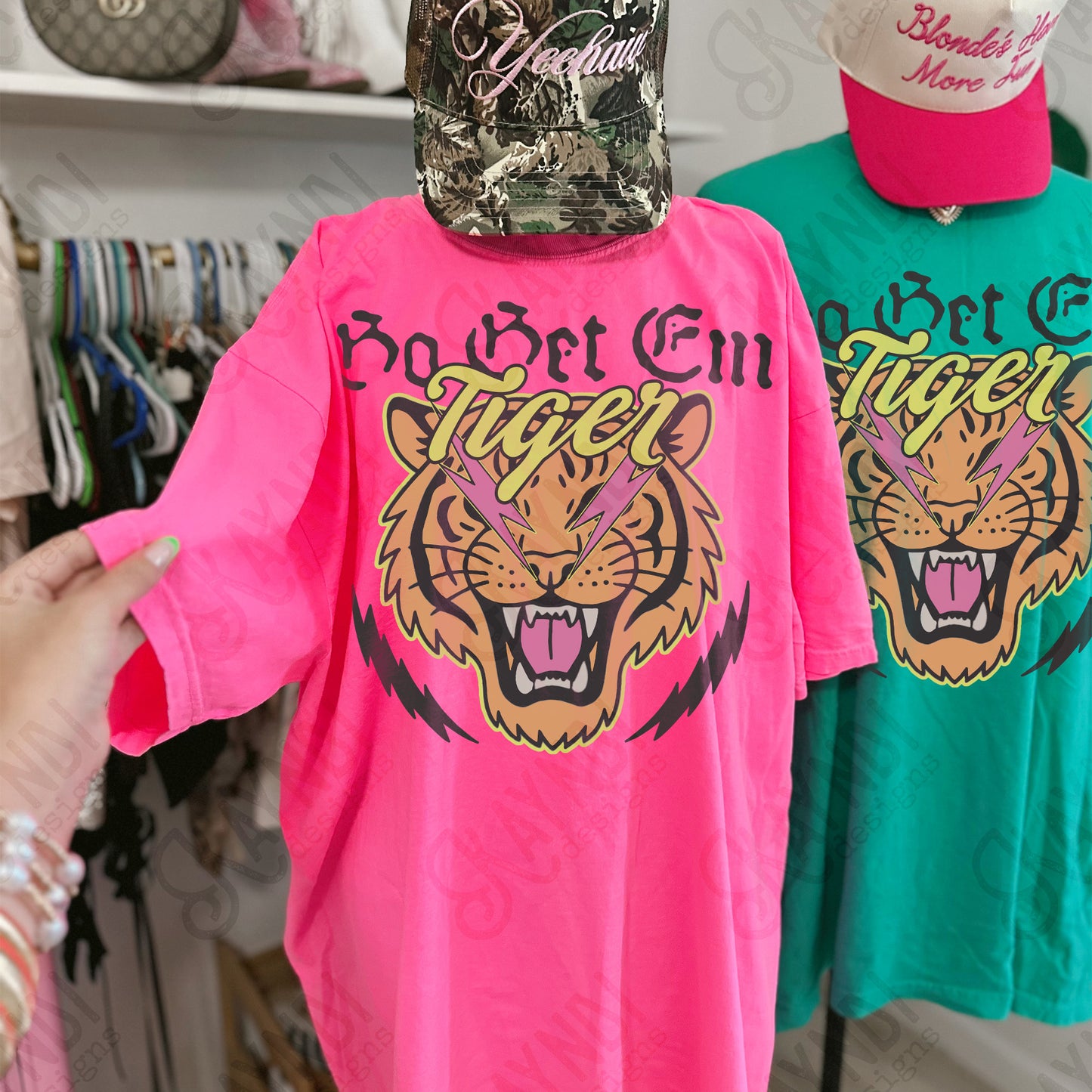 Go Get Em Tiger Sublimation Design PNG Digital Download Pink Lightning