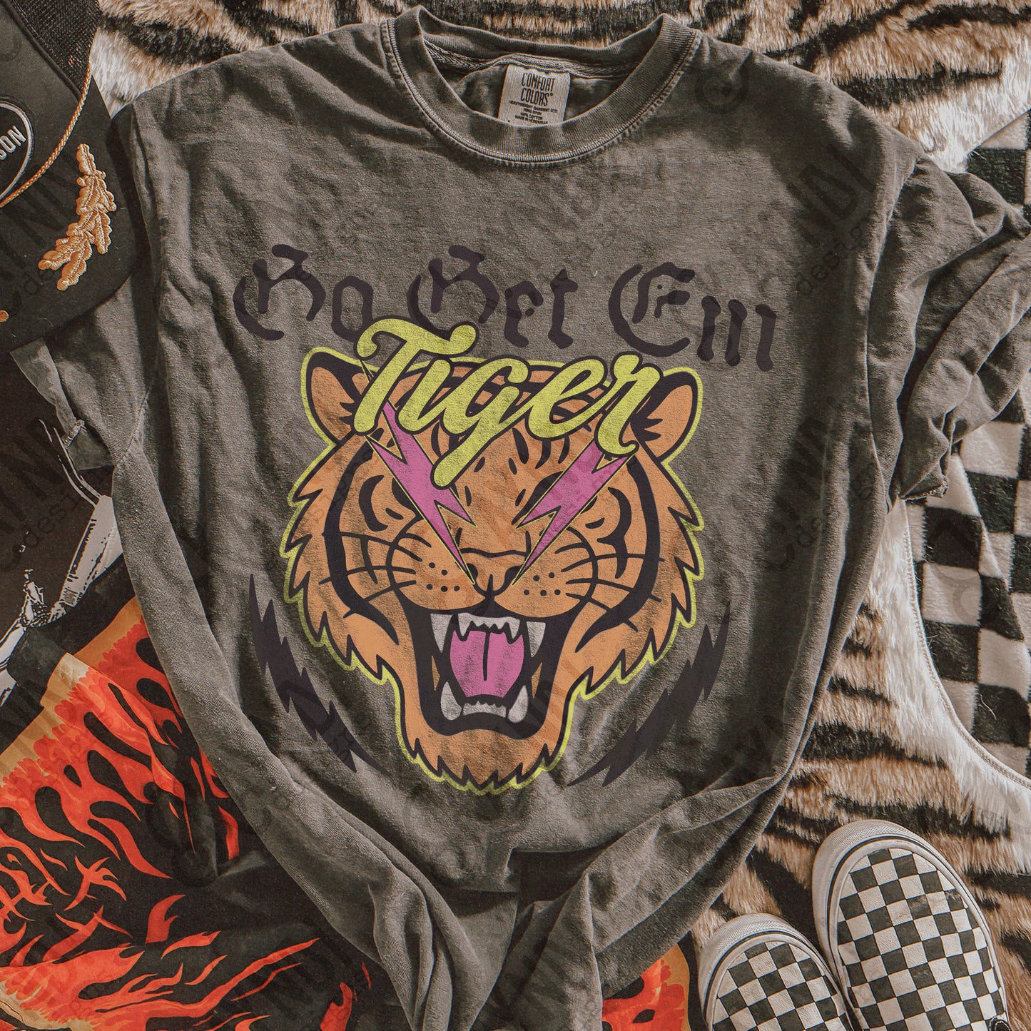 Go Get Em Tiger Sublimation Design PNG Digital Download Pink Lightning