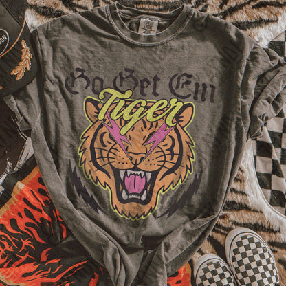 Go Get Em Tiger Sublimation Design PNG Digital Download Pink Lightning