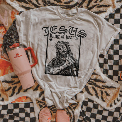 Jesus King of Hearts Dark Sublimation Design PNG Digital Download Faith Card