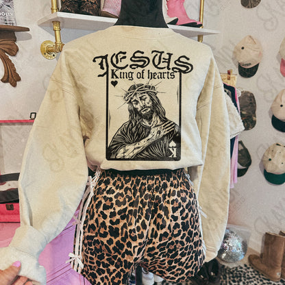 Jesus King of Hearts Dark Sublimation Design PNG Digital Download Faith Card