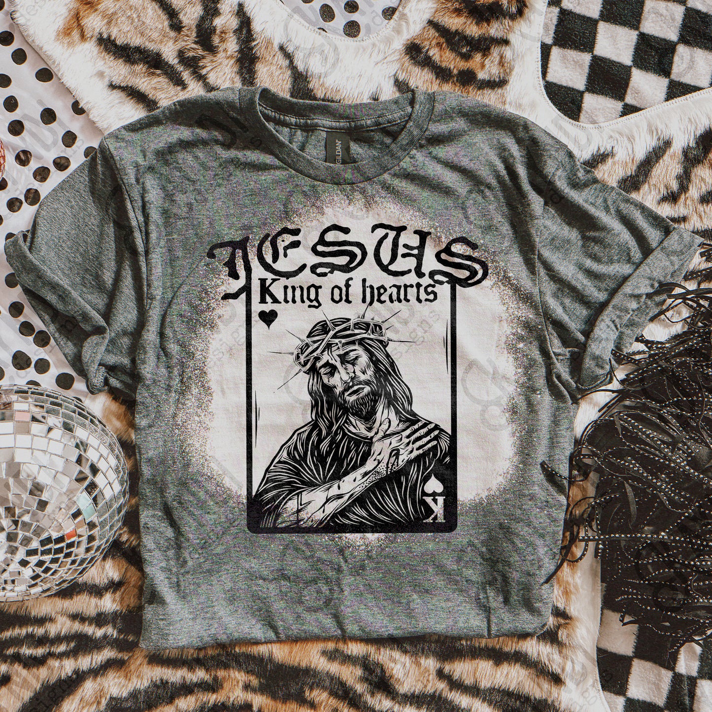 Jesus King of Hearts Dark Sublimation Design PNG Digital Download Faith Card