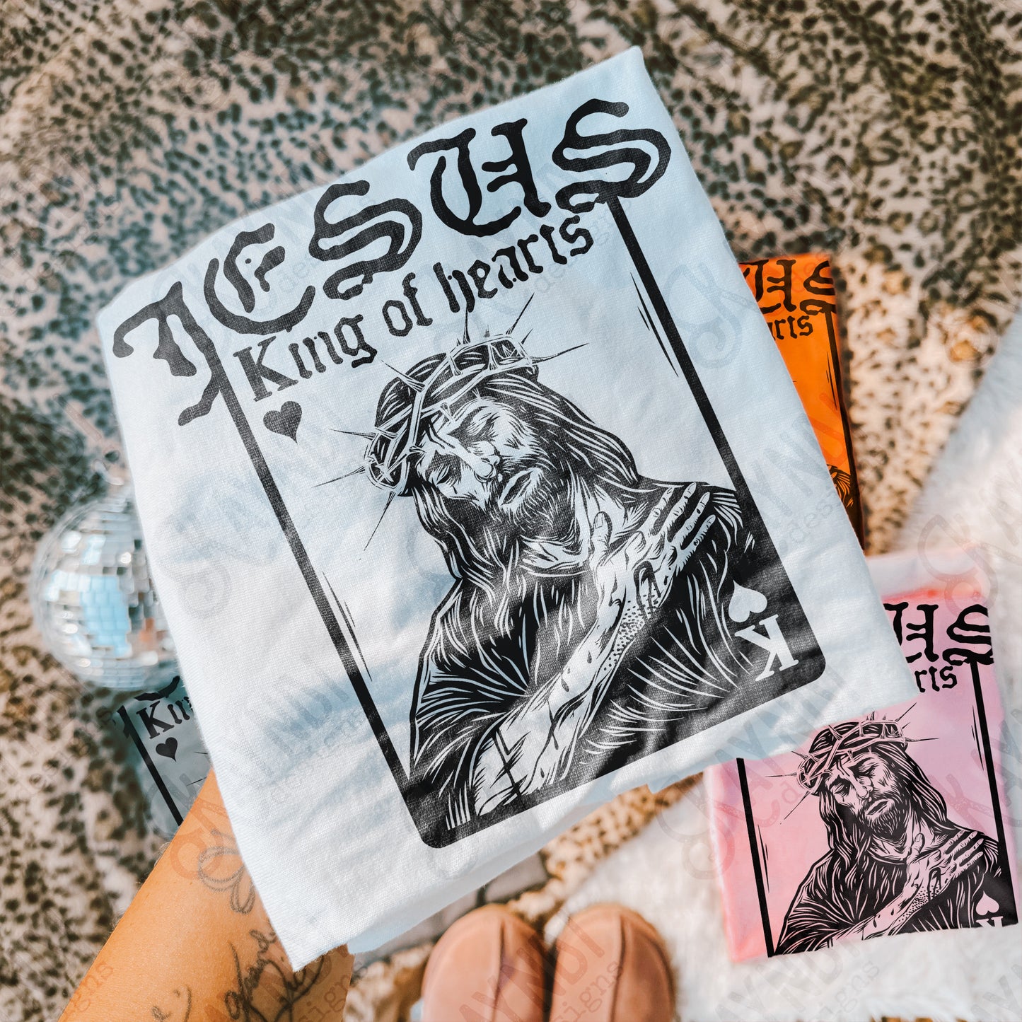 Jesus King of Hearts Dark Sublimation Design PNG Digital Download Faith Card