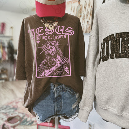 Jesus King of Hearts Light Pink Sublimation Design PNG Digital Download Faith Card