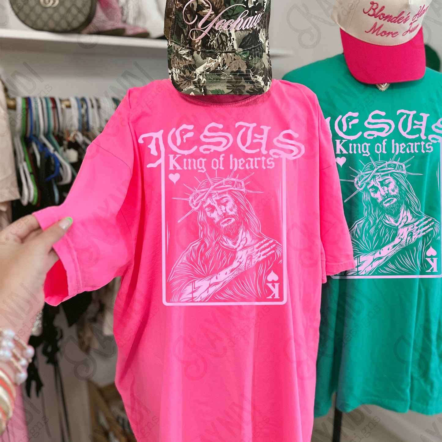 Jesus King of Hearts Light Pink Sublimation Design PNG Digital Download Faith Card