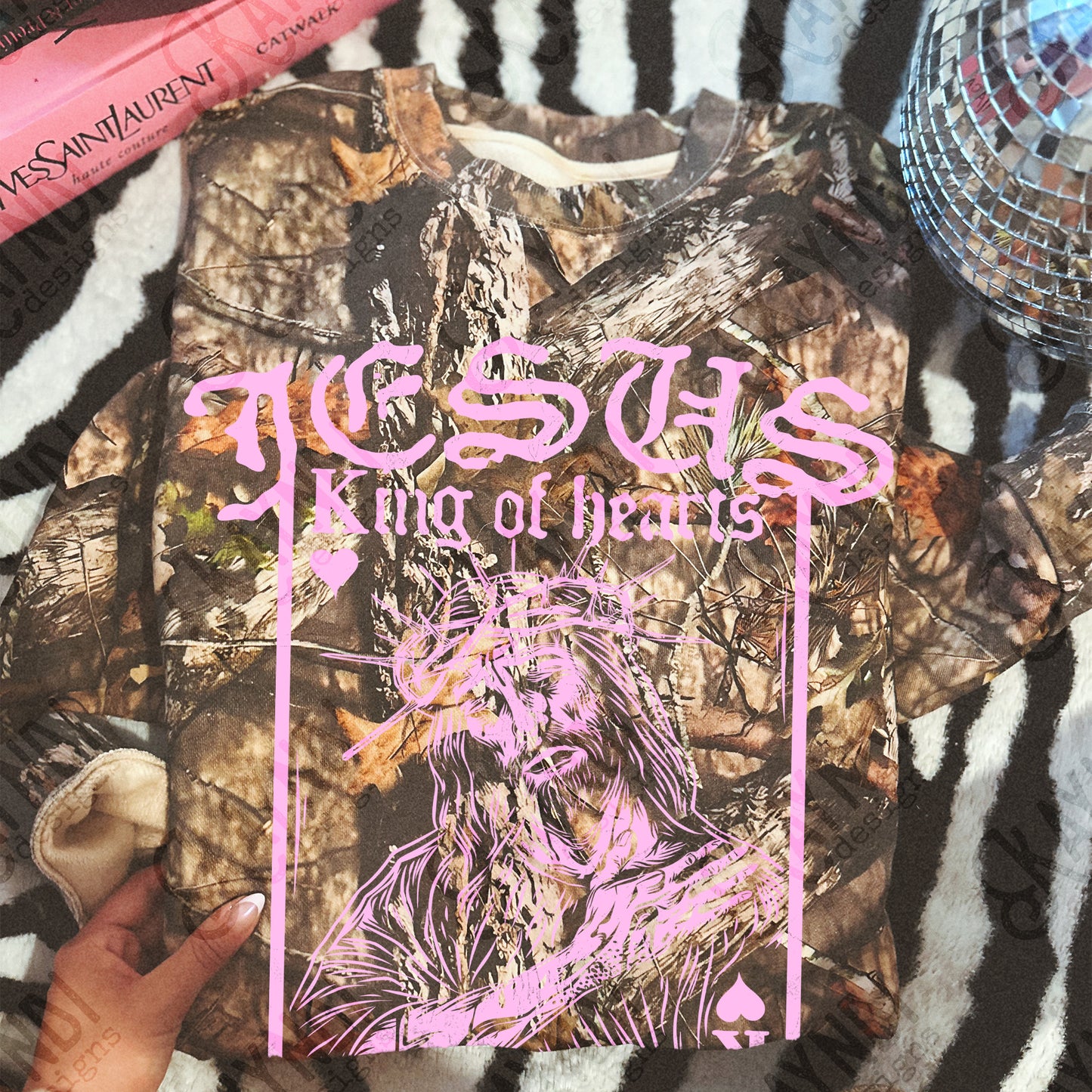 Jesus King of Hearts Light Pink Sublimation Design PNG Digital Download Faith Card