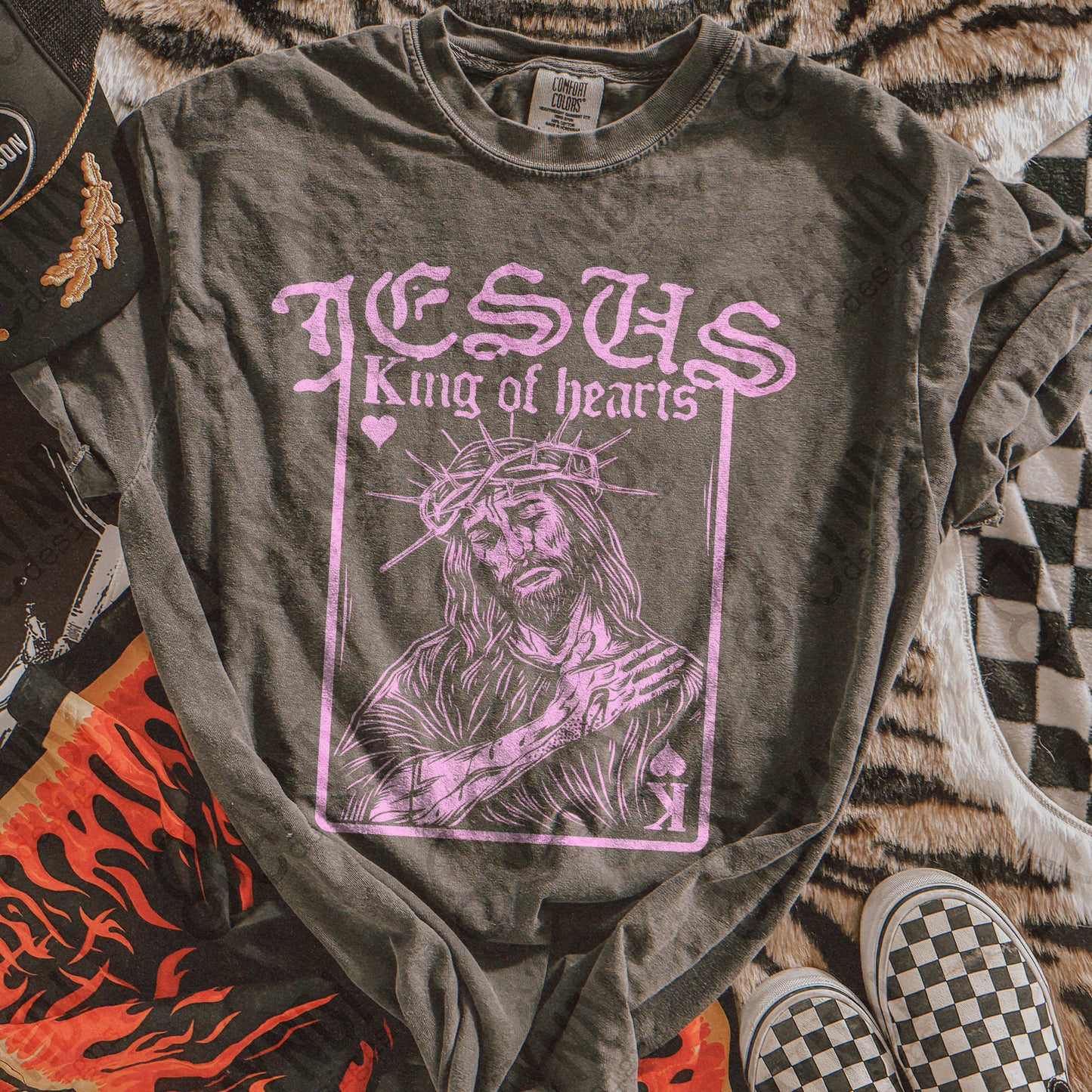 Jesus King of Hearts Light Pink Sublimation Design PNG Digital Download Faith Card