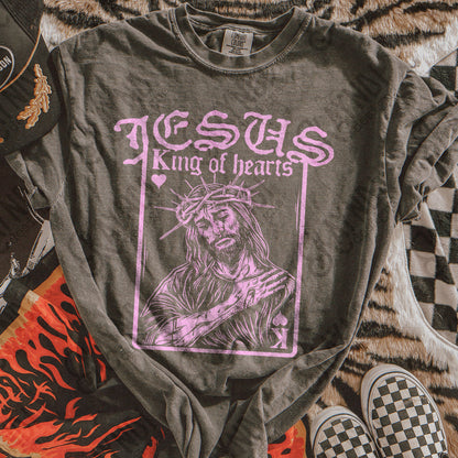 Jesus King of Hearts Light Pink Sublimation Design PNG Digital Download Faith Card