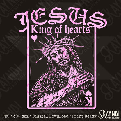Jesus King of Hearts Light Pink Sublimation Design PNG Digital Download Faith Card